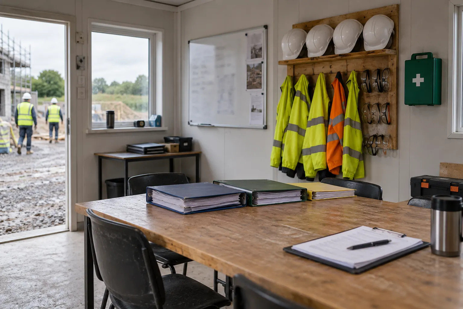 Procedure folders and PPE in a tidy site induction room